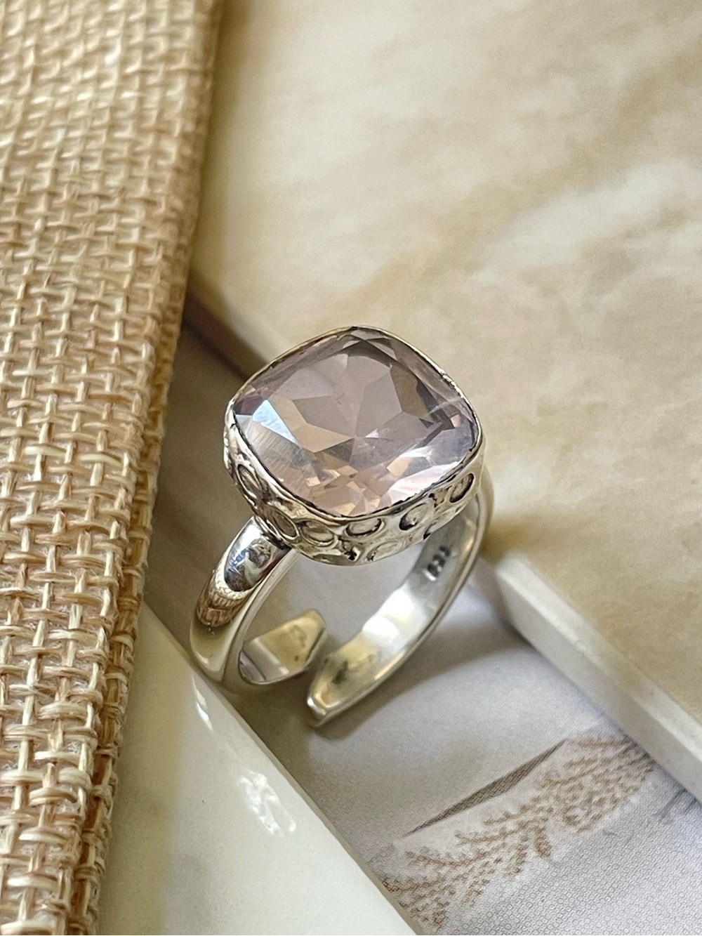 Rose Quartz Ring in 925 Sterling Silver! ARTISAN ! Handmade adjustable US:5-10